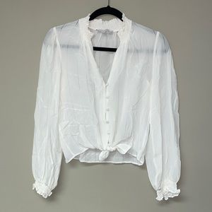 Cropped White Silk Long Sleeve Button Down Intermix